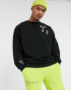 Черный oversize-свитшот с люверсами ASOS DESIGN