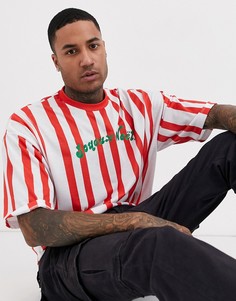Новогодняя oversize-футболка в вертикальную полоску с вышивкой ASOS DESIGN-Мульти