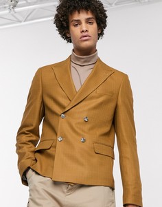 Светло-коричневый узкий короткий двубортный пиджак ASOS DESIGN