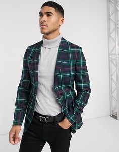 Черный супероблегающий пиджак в клетку ASOS DESIGN-Зеленый