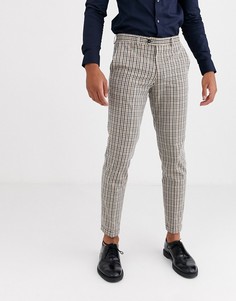 Коричневые узкие брюки в винтажную клетку Jack & Jones Premium-Коричневый