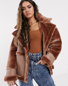 Куртка-авиатор из искусственного меха Missguided-Розовый