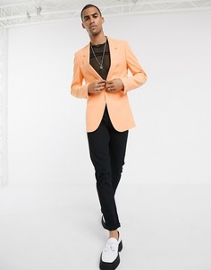 Персиковый узкий длинный креповый пиджак ASOS DESIGN-Розовый