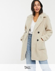 Шуба из искусственного меха кремового цвета на пуговицах New Look Tall-Кремовый