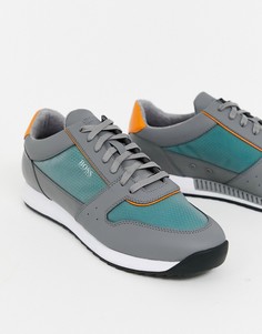 Серые кроссовки с зелеными сетчатыми вставками BOSS Sonic-Серый