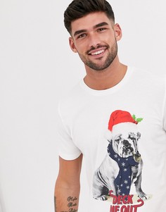 Белая новогодняя футболка с принтом Jack & Jones Originals deck me out-Белый