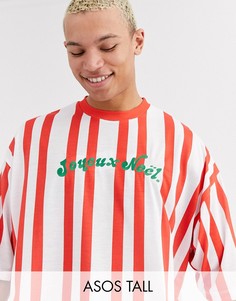 Новогодняя oversize-футболка в полоску с вышивкой ASOS DESIGN Tall-Белый