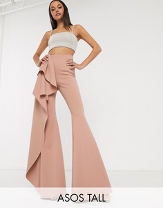 Брюки с оборкой ASOS DESIGN Tall-Бежевый