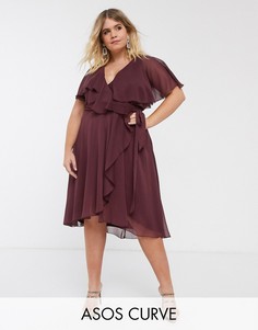 Платье миди с кейпом и асимметричным краем ASOS DESIGN Curve-Красный