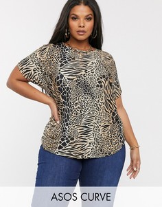 Футболка со звериным принтом эксклюзивно для ASOS DESIGN Curve-Мульти