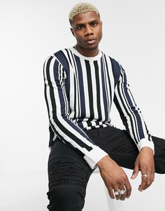 Джемпер в черную и темно-синюю полоску Topman-Коричневый