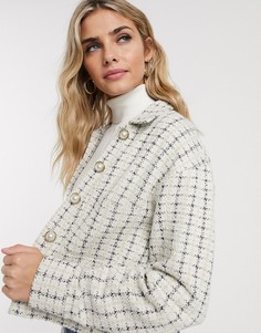 Пиджак из букле цвета слоновой кости с жемчужными пуговицами Miss Selfridge-Кремовый