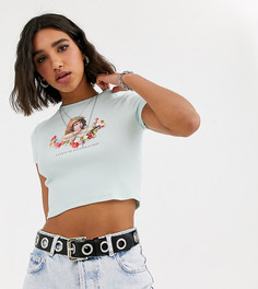 Зеленая укороченная футболка с ангелочком Bershka-Зеленый