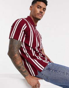 Поло в полоску бордового цвета Topman-Красный