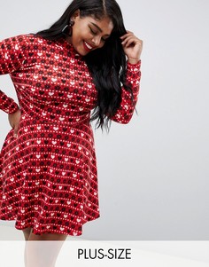 Новогоднее короткое приталенное платье с узором Фэйр-Айл в технике \интарсия\" Club L Plus-Красный