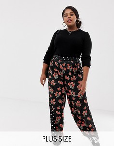 Широкие брюки с принтом Neon Rose Plus-Черный