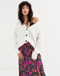 Кардиган в рубчик овсяного цвета Topshop-Бежевый