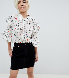 Выбеленная черная вельветовая юбка ASOS DESIGN Petite-Черный