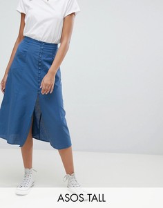 Юбка миди на пуговицах ASOS DESIGN Tall-Синий