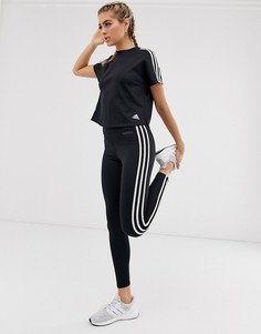 Черные леггинсы с тремя полосками adidas Training-Черный