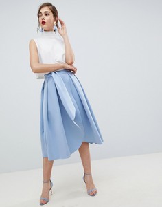 Юбка для выпускного с запахом, разрезом и завязкой ASOS DESIGN-Синий