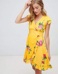 Платье с запахом и цветочным принтом Lasula-Желтый