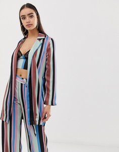 Удлиненный атласный пиджак в полоску ASOS DESIGN-Мульти