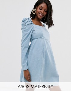 Голубое джинсовое платье мини ASOS DESIGN Maternity-Синий