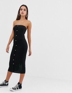 Облегающее платье-бандо миди в рубчик с пуговицами ASOS DESIGN-Черный