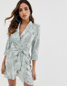 Платье-смокинг мини со змеиным принтом и поясом-завязкой ASOS DESIGN-Мульти