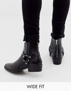 Черные кожаные ботинки в стиле вестерн для широкой стопы ASOS DESIGN-Черный