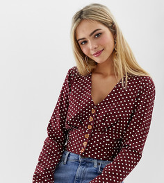 Льняной топ в горошек на пуговицах Miss Selfridge-Красный