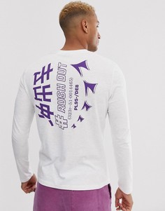 Белый меланжевый лонгслив с принтом на спине и груди ASOS DESIGN