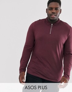 Бордовое поло из органического хлопка с длинными рукавами и молнией ASOS DESIGN-Красный