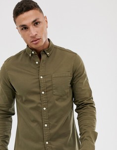 Эластичная приталенная рубашка цвета хаки ASOS DESIGN-Зеленый