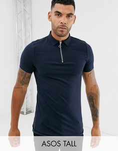 Темно-синее облегающее поло из органического хлопка с молнией ASOS DESIGN Tall-Темно-синий