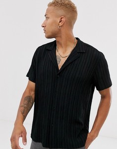 Свободная черная рубашка в фактурную полоску ASOS DESIGN-Черный