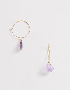 Золотистые серьги-кольца с агатом ASOS DESIGN-Золотой