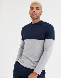 Серый лонгслив из органического хлопка с контрастной кокеткой ASOS DESIGN