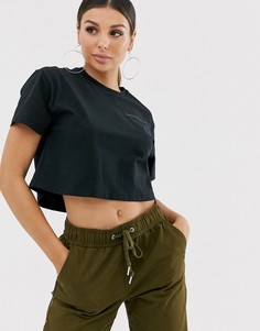 Черная укороченная футболка с заниженной линией плеч Converse-Черный