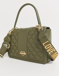 Стеганая сумка на плечо из искусственной кожи с ремешком и логотипом Love Moschino-Зеленый