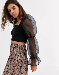 Кроп-топ с рукавами из органзы ASOS DESIGN-Черный