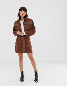 Коричневая мини-юбка с контрастной строчкой River Island-Коричневый