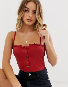 Боди на пуговицах с оборкой на кромке Missguided-Красный