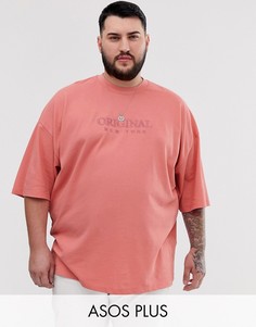 Oversize-футболка из пике с вышивкой ASOS DESIGN Plus-Розовый