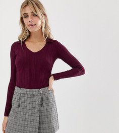 Бордовый топ в рубчик с V-образным вырезом Miss Selfridge-Красный