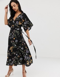 Платье миди с цветочным принтом и каскадными рукавами Liquorish-Мульти