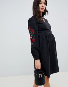 Свободное джинсовое платье с вышивкой ASOS DESIGN Maternity-Черный
