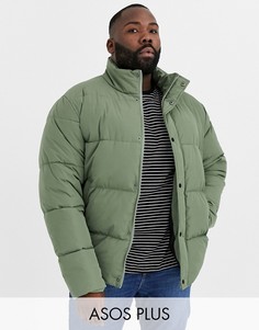 Дутая куртка хаки из переработанного материала с высоким воротником ASOS DESIGN Plus-Зеленый