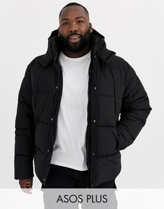 Черная дутая куртка с капюшоном из переработанного материала ASOS DESIGN Plus-Черный